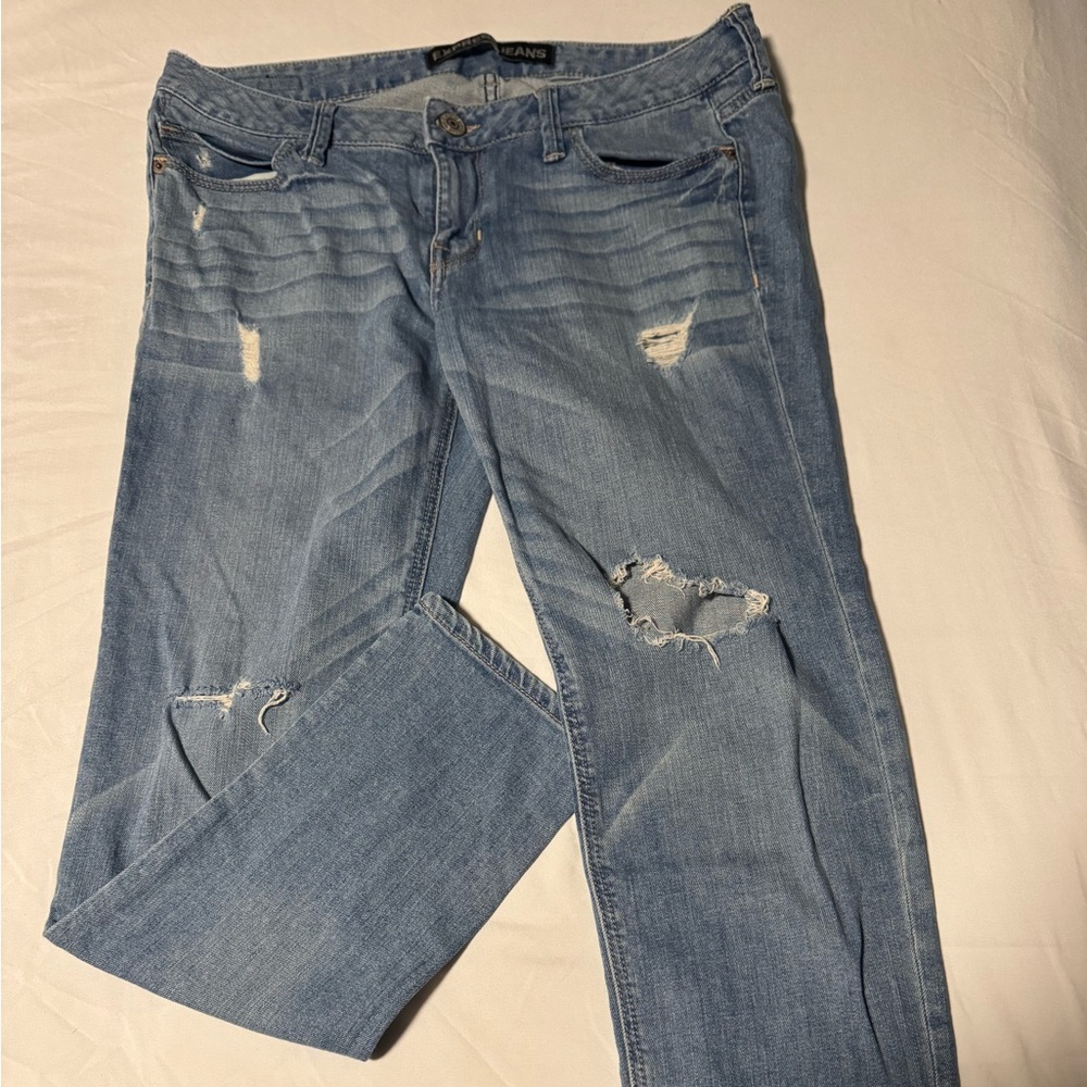 Express Light Blue Boyfriend Jeans - Picture 2 of 4